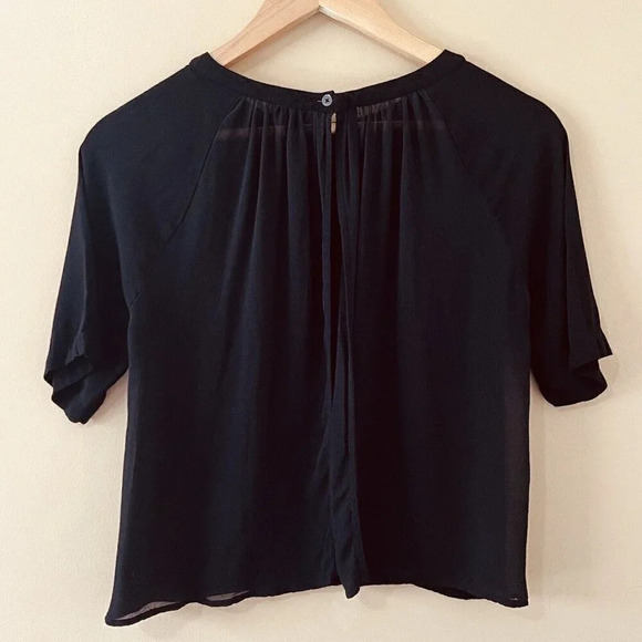 Babaton| Aritzia Short Sleeve Sheer  Black Open Back Flowy Shirt Blouse Size XS - Picture 4 of 7